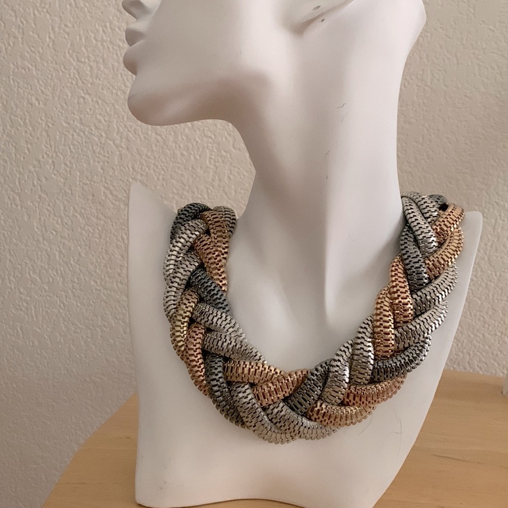 Multi metal braided necklace